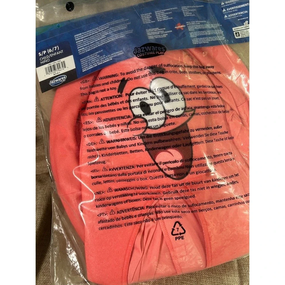 Sponge Bob Patrick Star Costume Child Size‎ 6/7 Hooded Jumpsuit Halloween